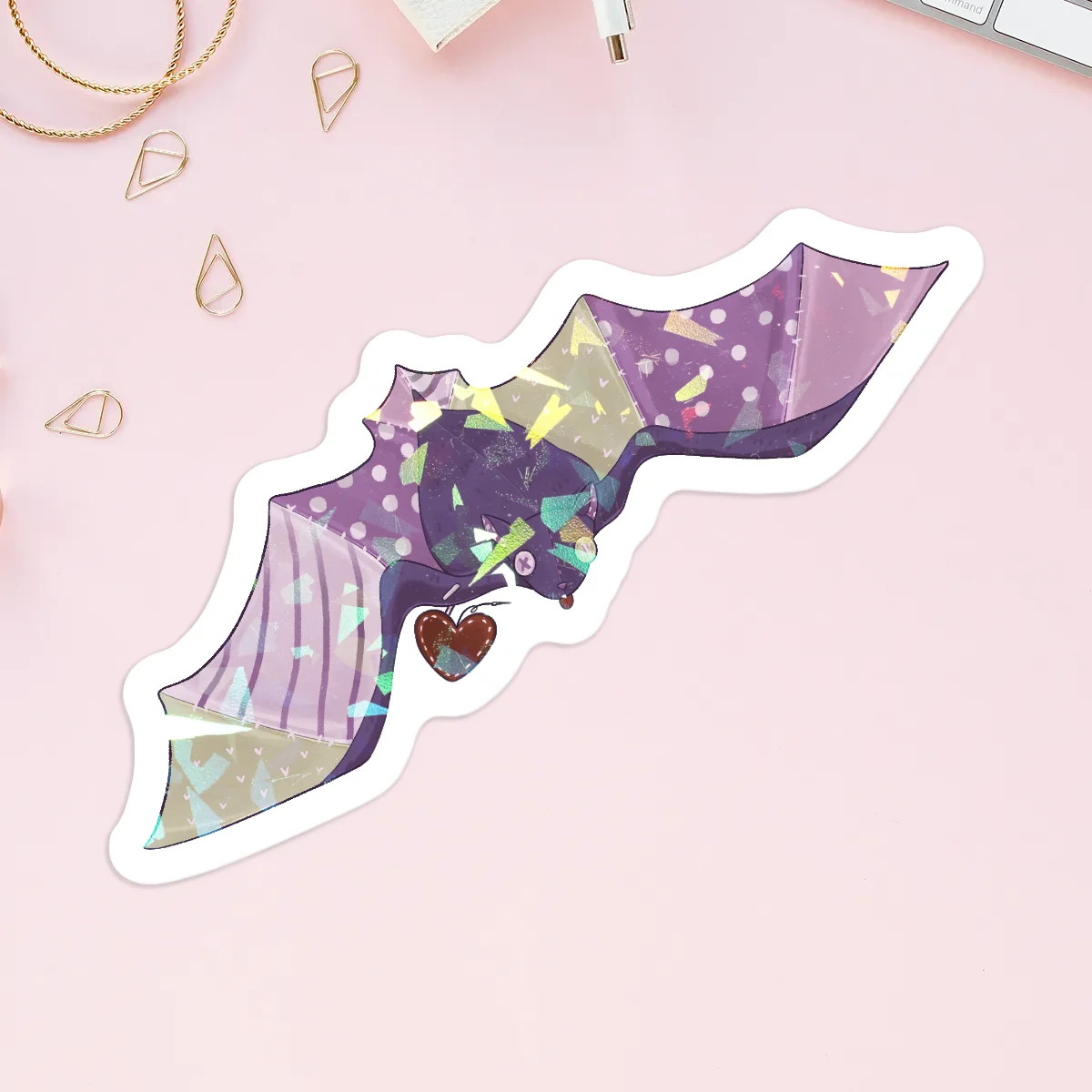 Creepy Cute Bat Custom Vinyl Holographic Stickers