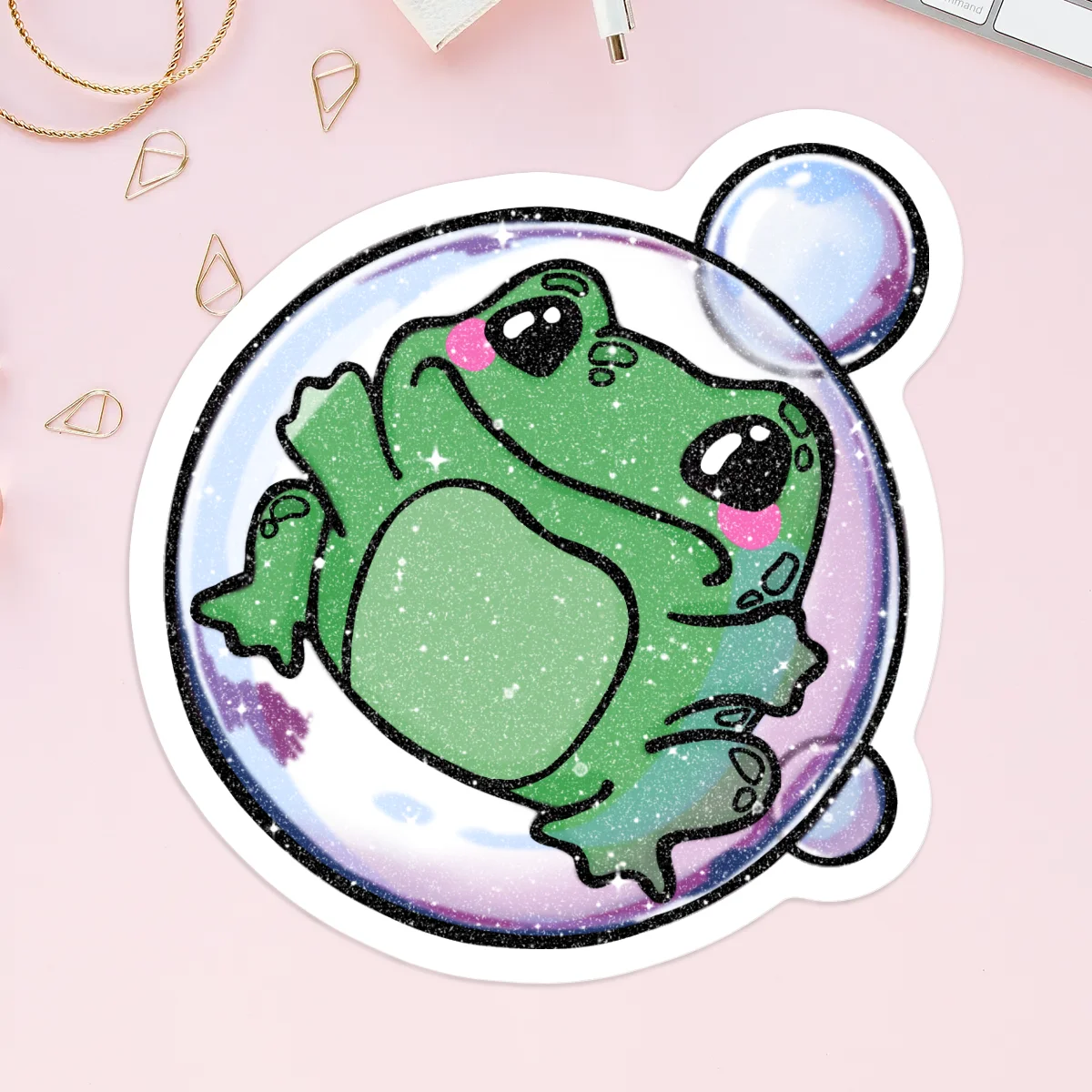 Moss in a bubble - Frog Custom Sand Glitter Frosted Stickers