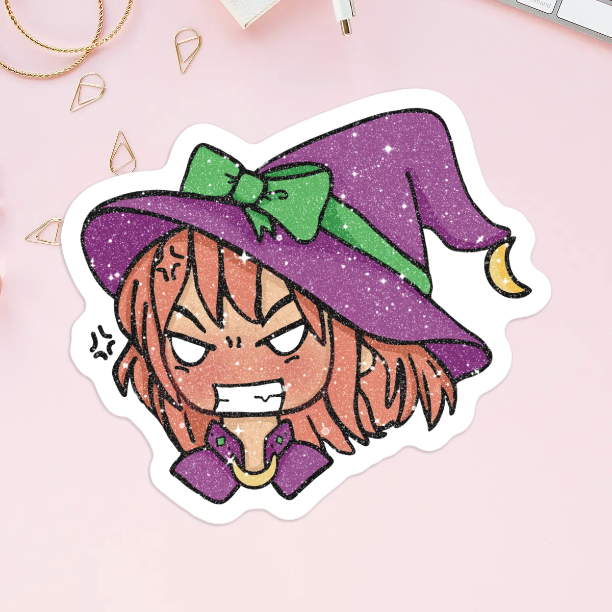 Angry Juniper Emoji Sand Glitter Frosted Stickers
