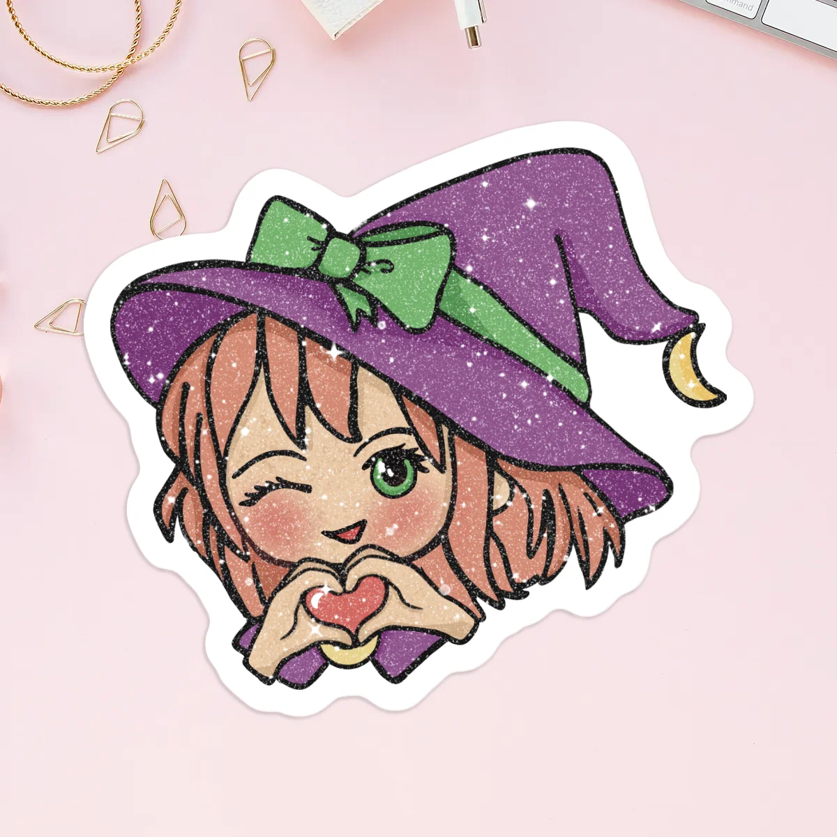 Juniper Heart Hands Emoji Sand Glitter Frosted Stickers