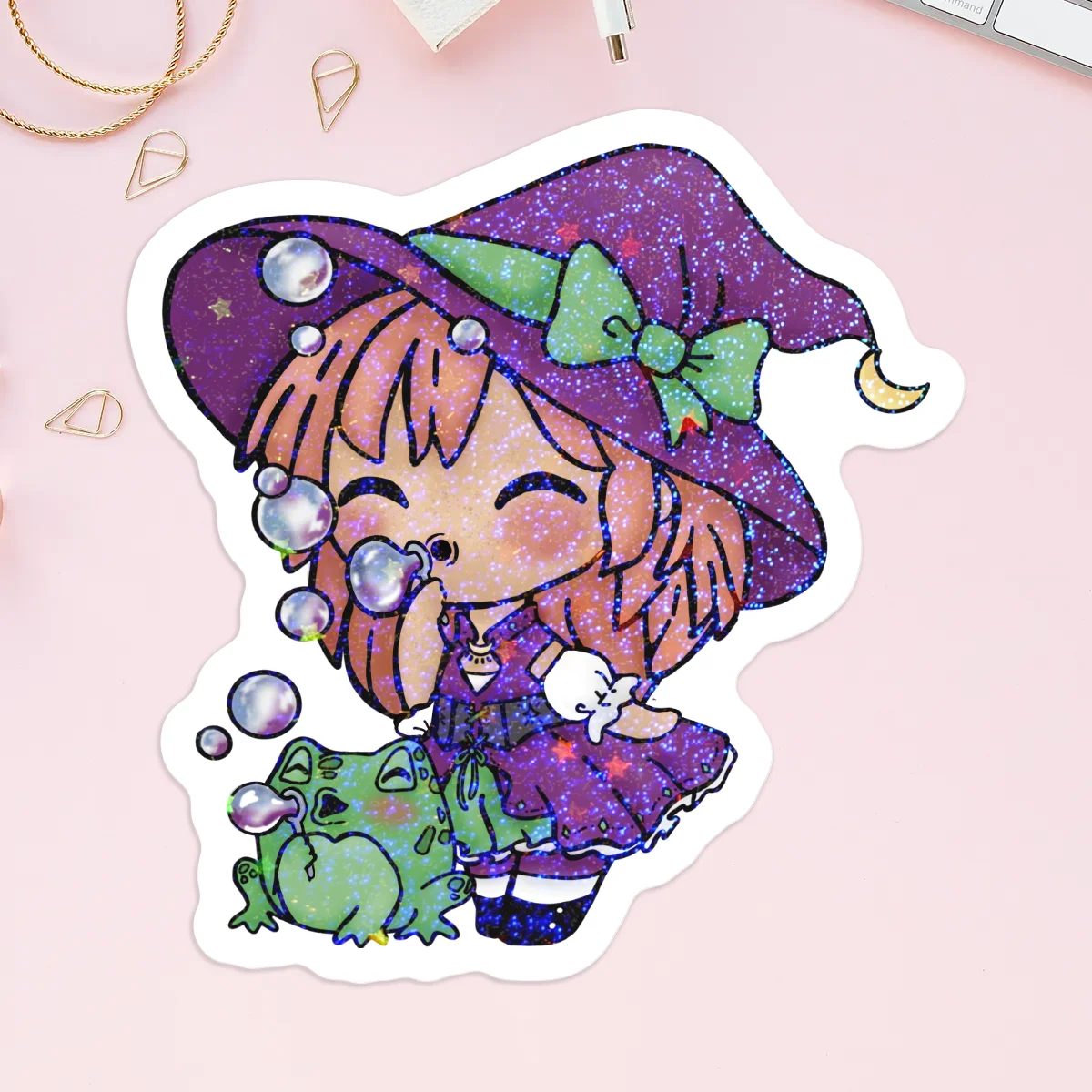 Juniper and Moss blowing bubbles - Vinyl Holographic Stickers
