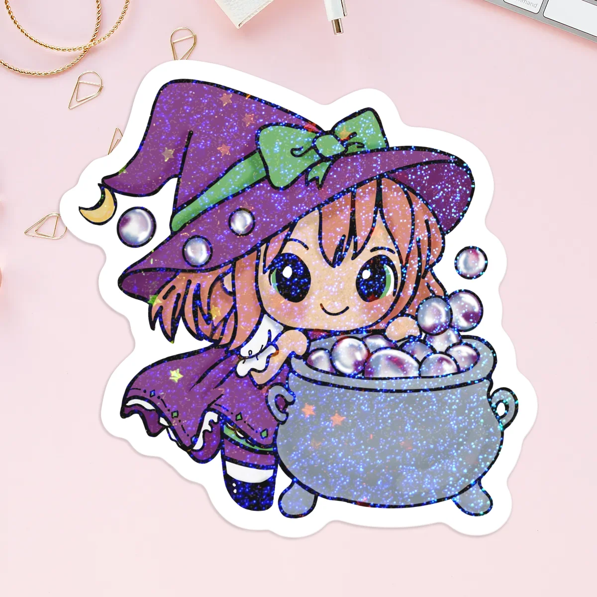 Juniper Bubble Cauldron - Little Witch Vinyl Holographic Stickers
