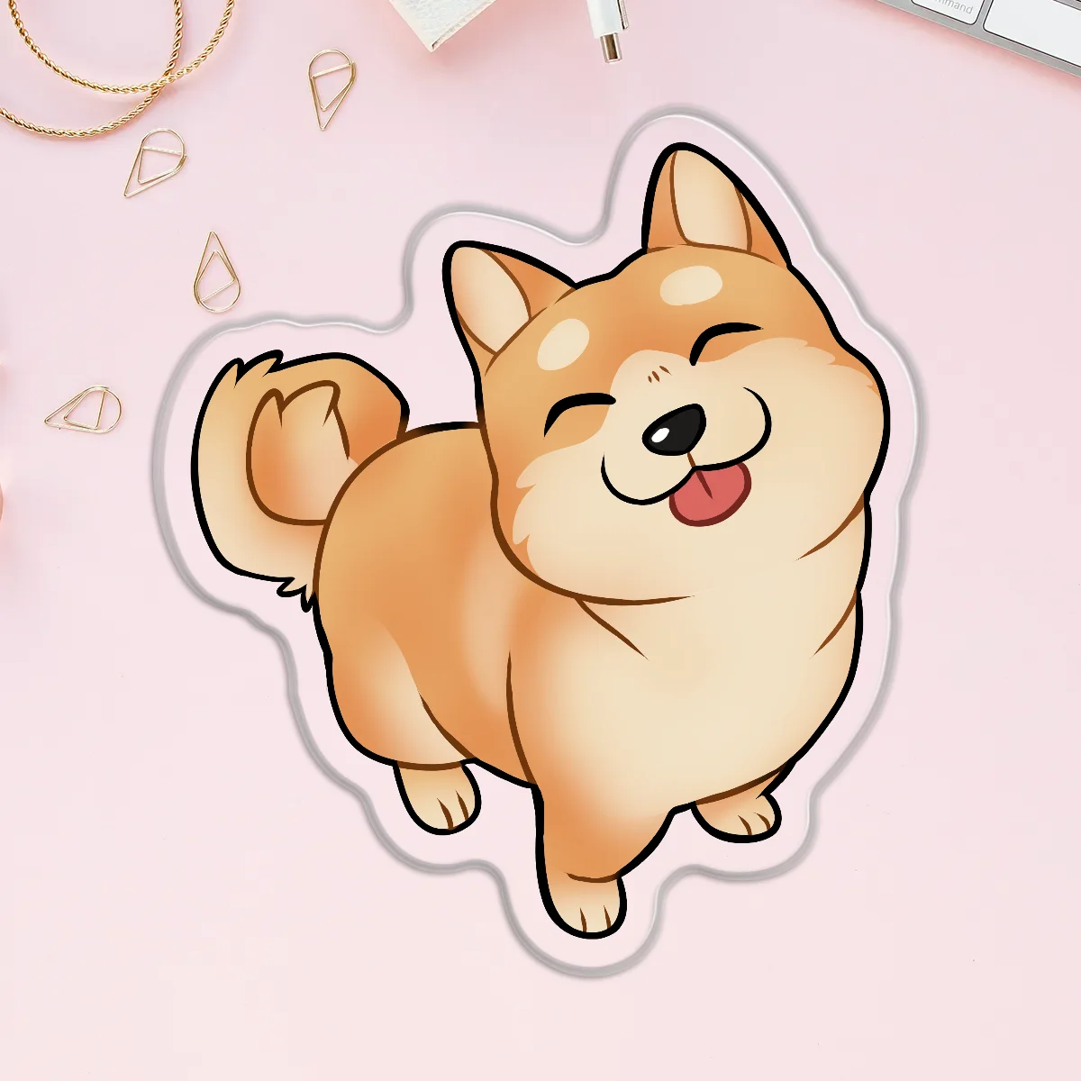 Smiling Shiba Inu Clear Acrylic Pins