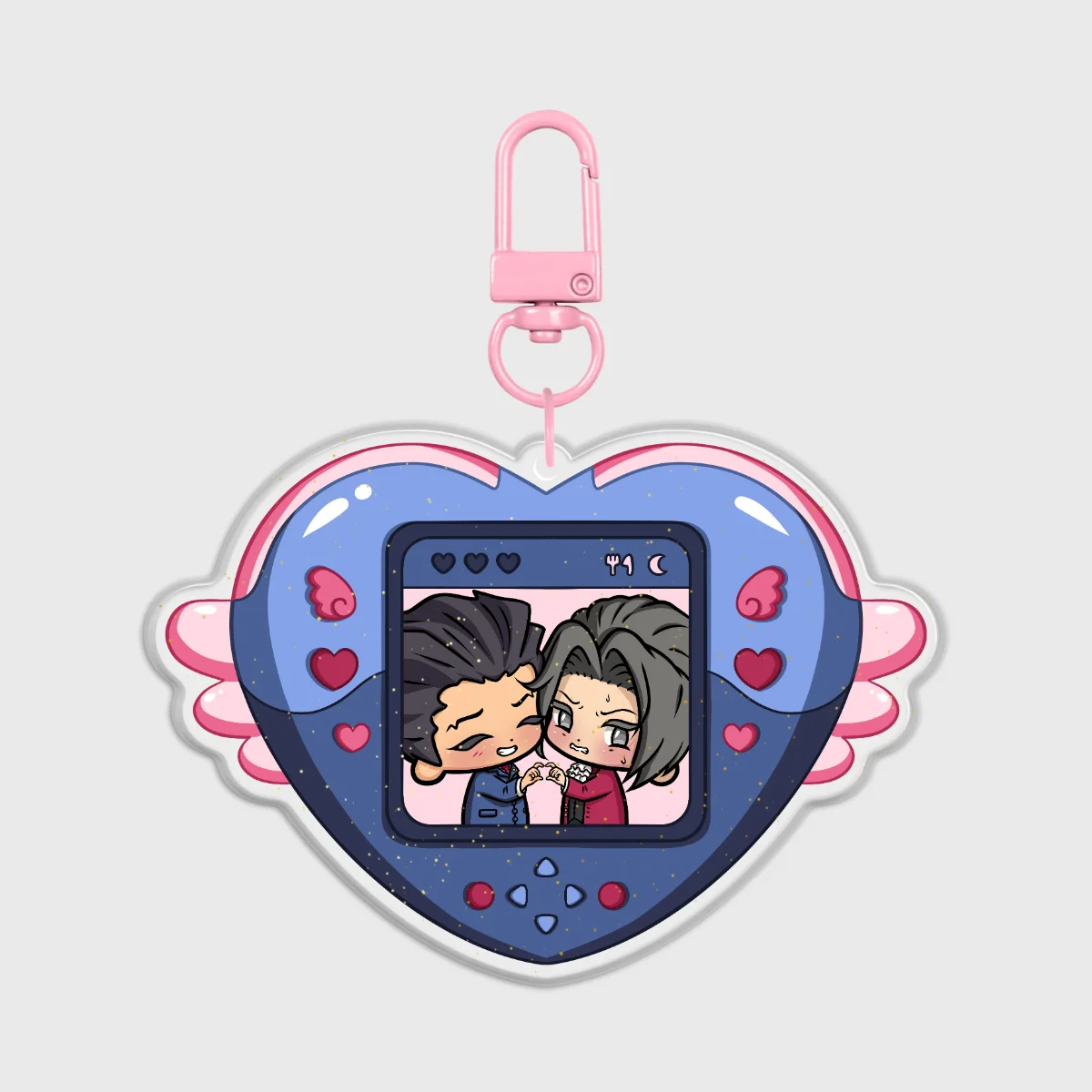 Phoenix Wright x Miles Edgeworth (Wrightworth) - Heart Ship Keychain