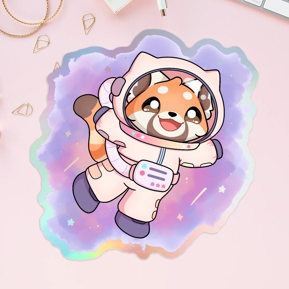 Astronaut Red Panda Holographic Stickers (set of 5)