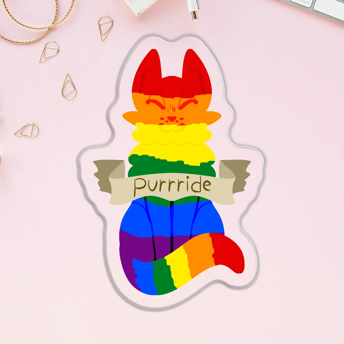 Rainbow Pride Cat - acrylic pin