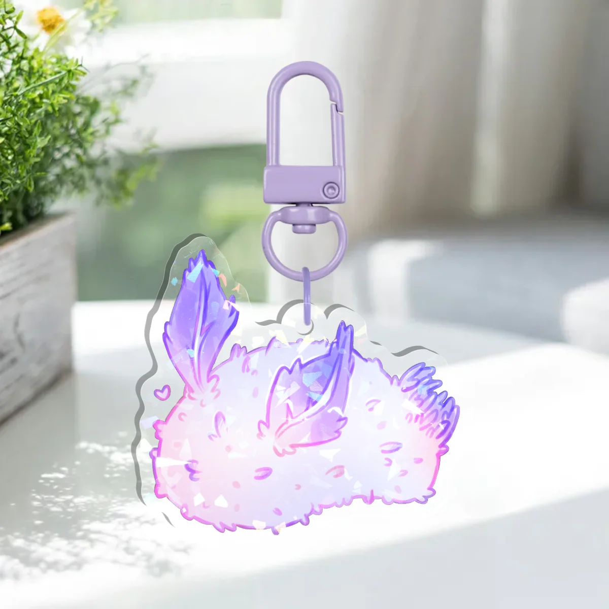 Sea Bunny Heart version/Holographic Keychain