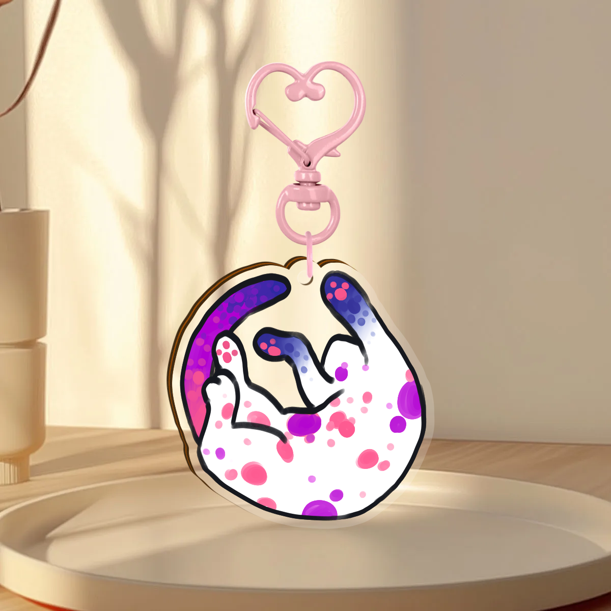 GENDERFLUID LGBT CAT WOODEN KEYCHAIN