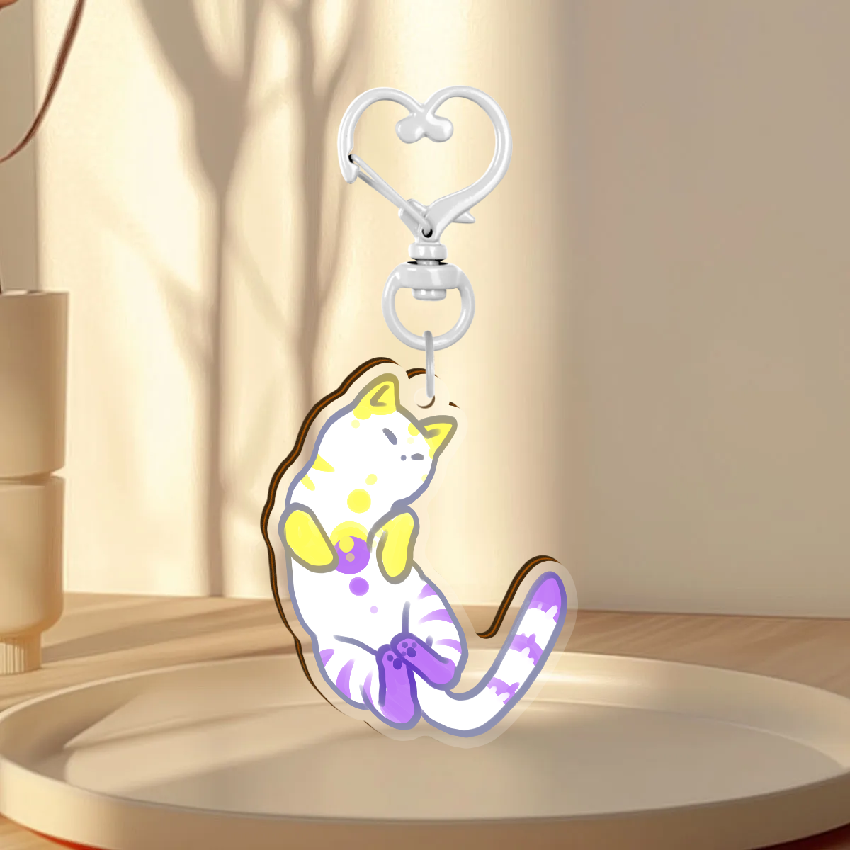 NONBINARY LGBT CAT WOODEN KEYCHAIN