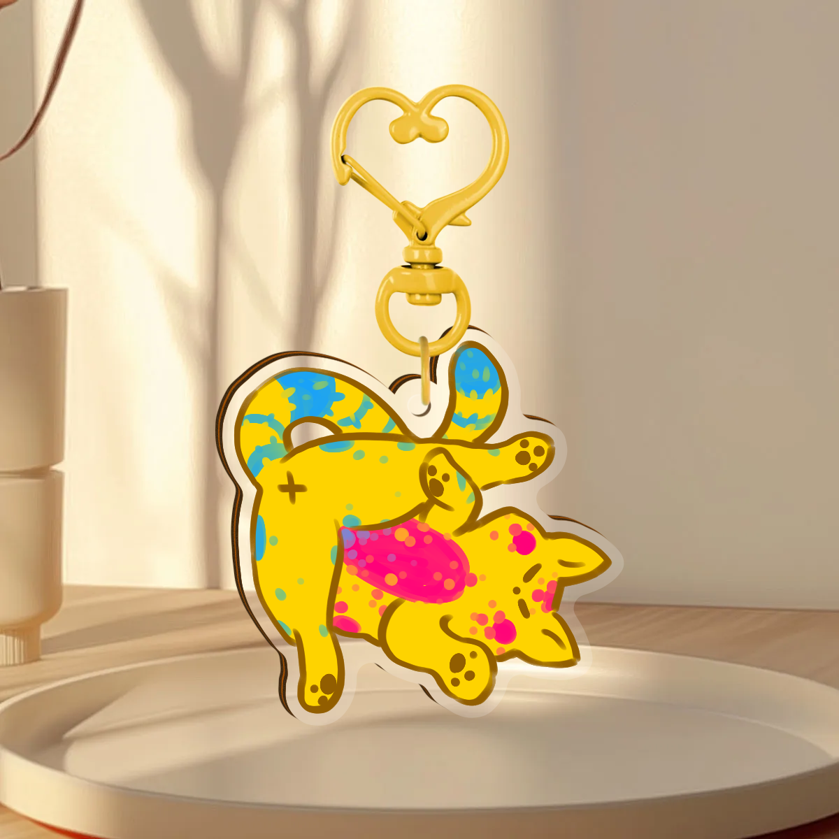 PAN LGBT CAT WOODEN KEYCHAIN