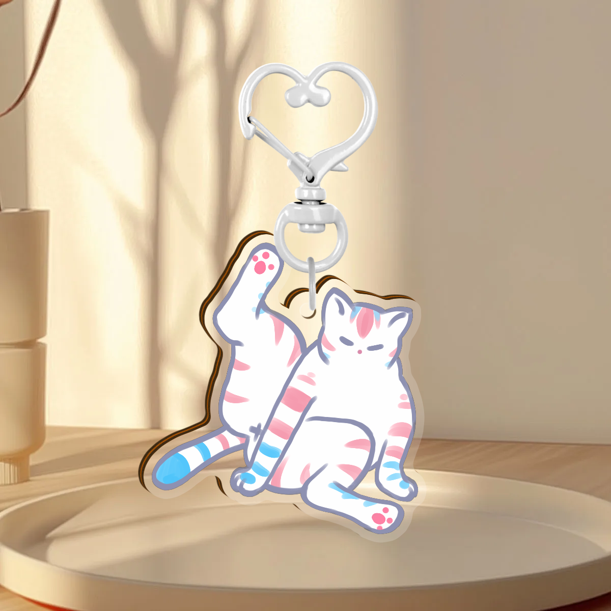 TRANS LGBT CAT WOODEN KEYCHAIN