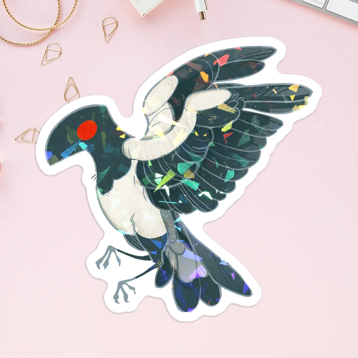 Flying Magpie - Holographic Stickers - (10pcs)