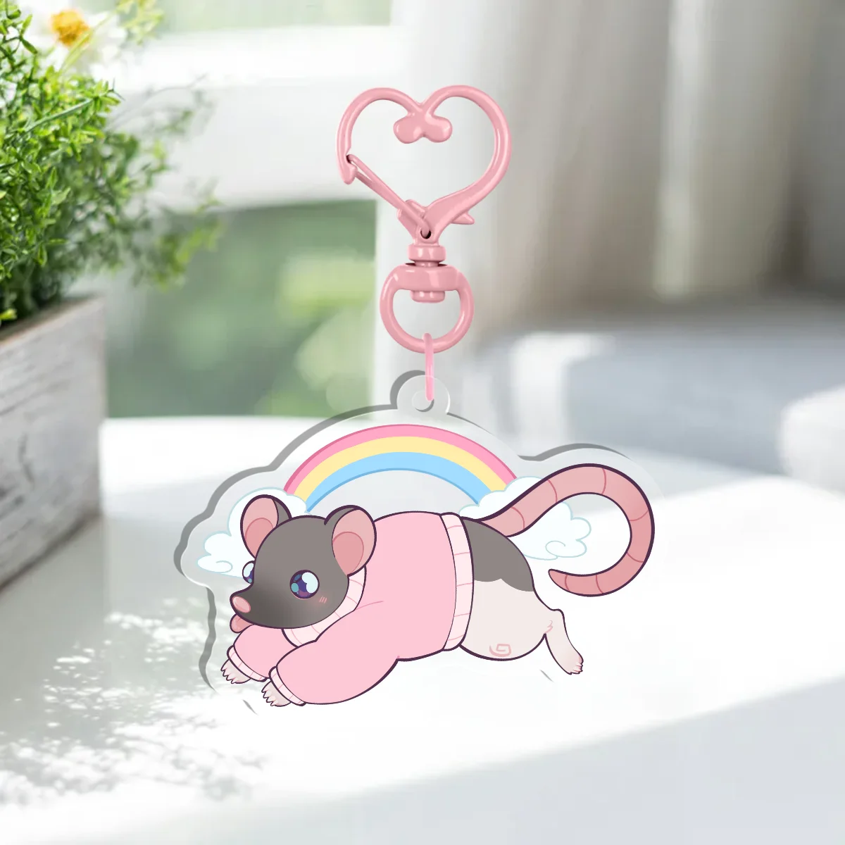 Rainbow Sweater Rat Keychain