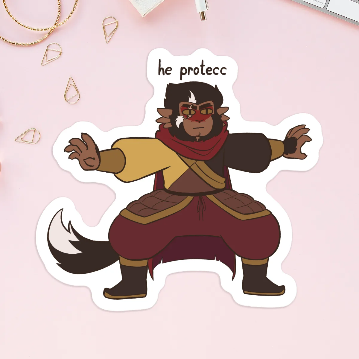 Protective Macaque With Text Custom Vinyl Stickers - LMK - Six Eared Macaque