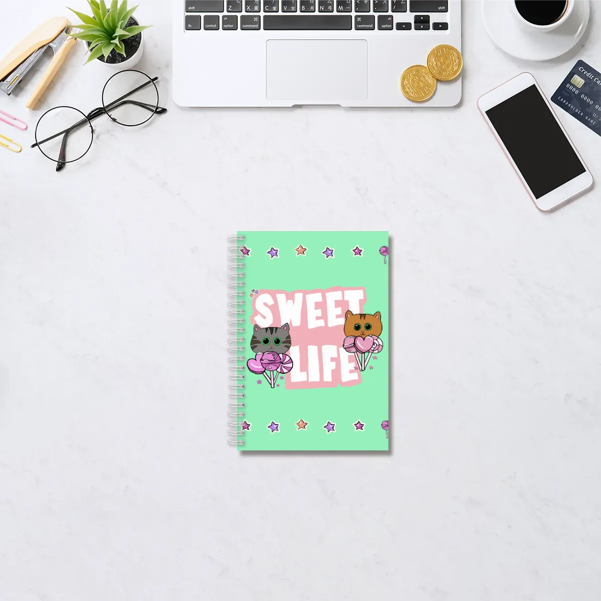 Sweet Life - Cute Cats and Candy Custom Spiral Notebooks