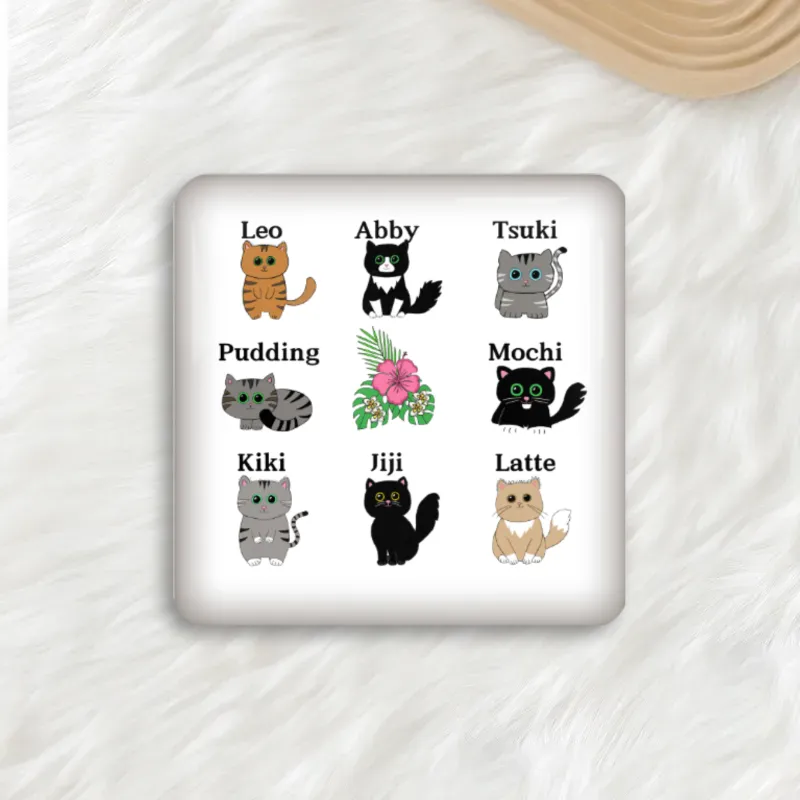 Eight Cute Cartoon Cats With A Tropical Bouquet  Square Button Pin