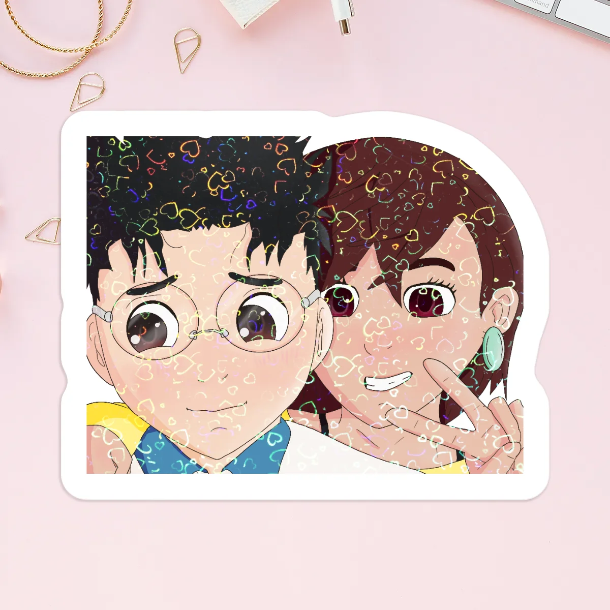 Couple Anime Vinyl Holographic Stickers