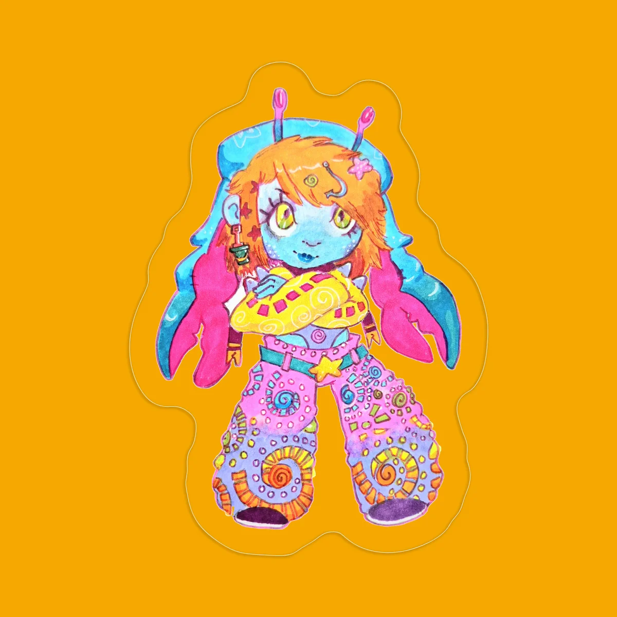 Zodiac Friends Cancer Vinyl Holographic Stickers (5pcs)
