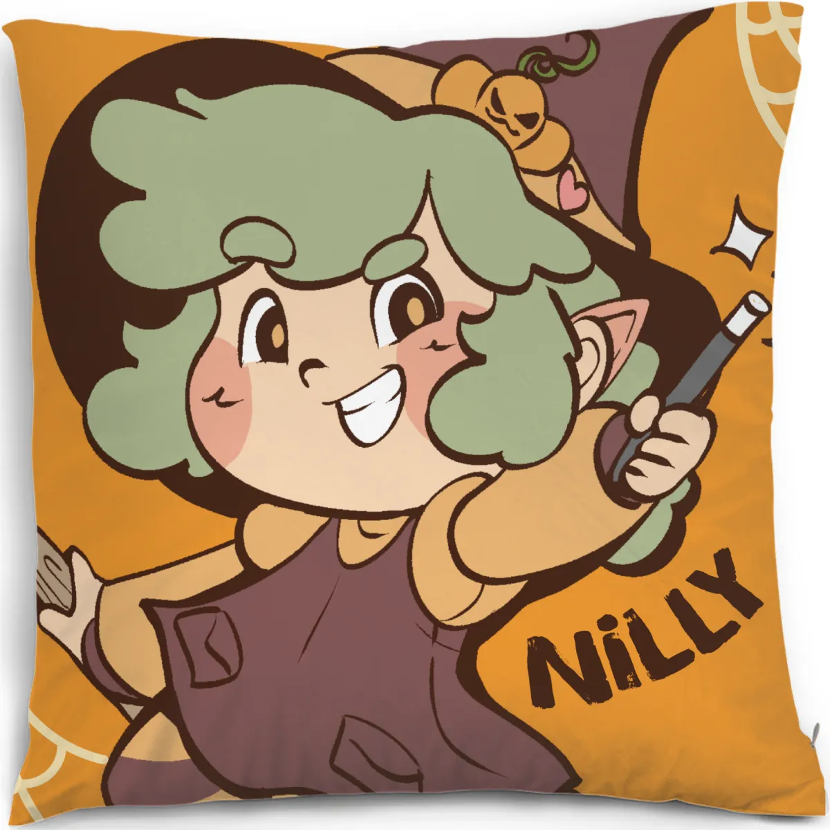 Nilly The Witch! Square Throw Pillow cover + Core - Halloween Season
