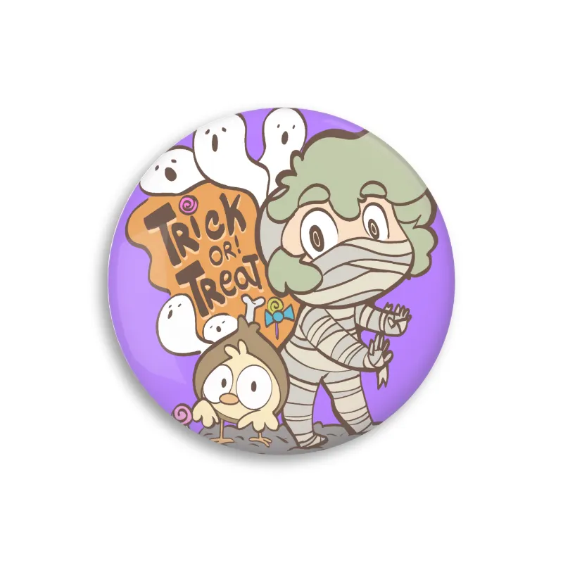 Trick or Treat! Nilly & Pollito's Round Touch Texture Button Pin - Halloween Season