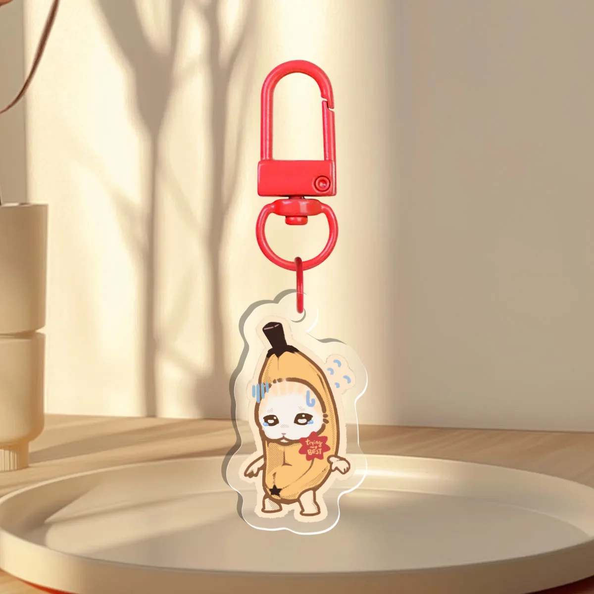 Banana Cat Acrylic Keychain - TRYING MY BEST