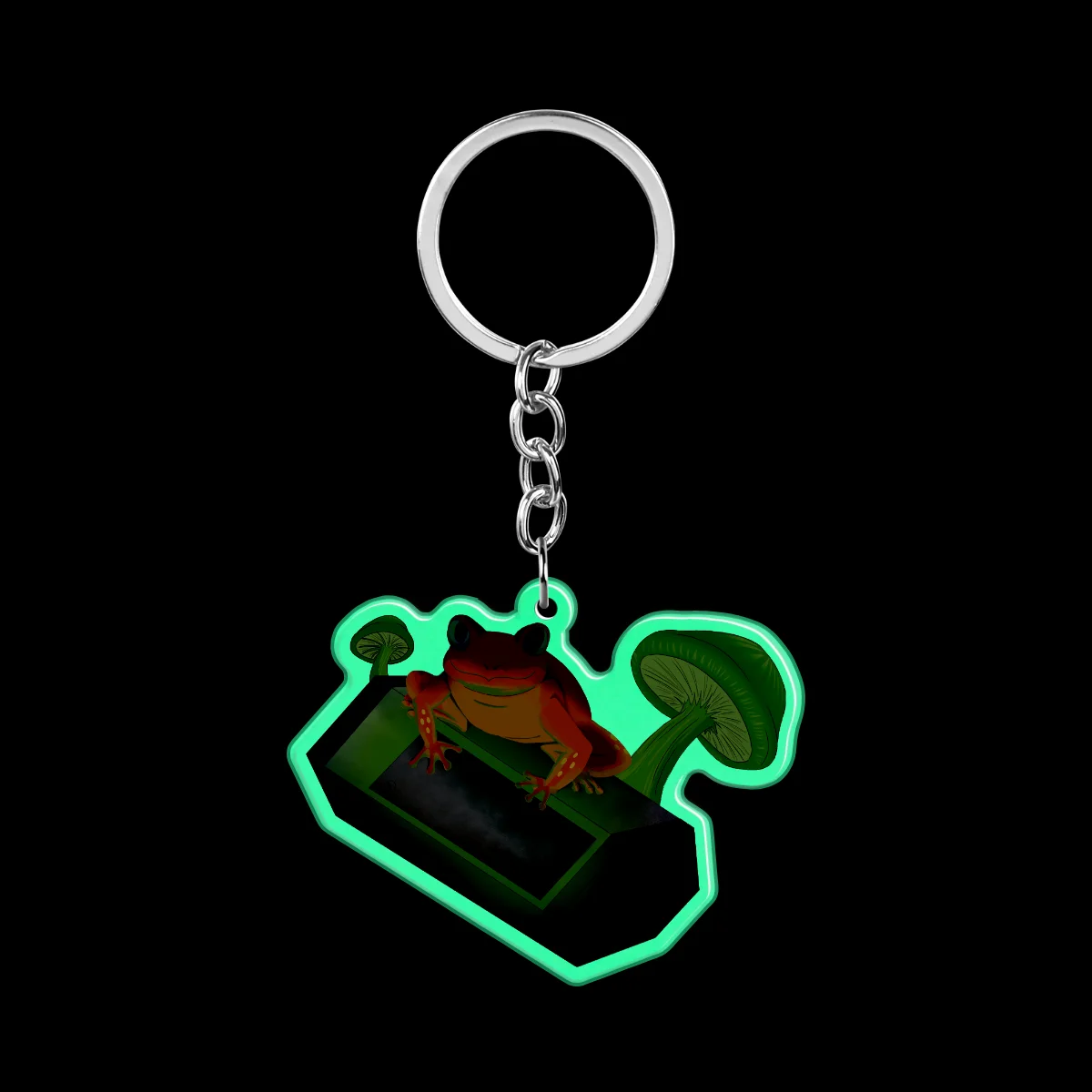 Ranita on the Mushroom Device Glow In The Dark Acrylic Keychains