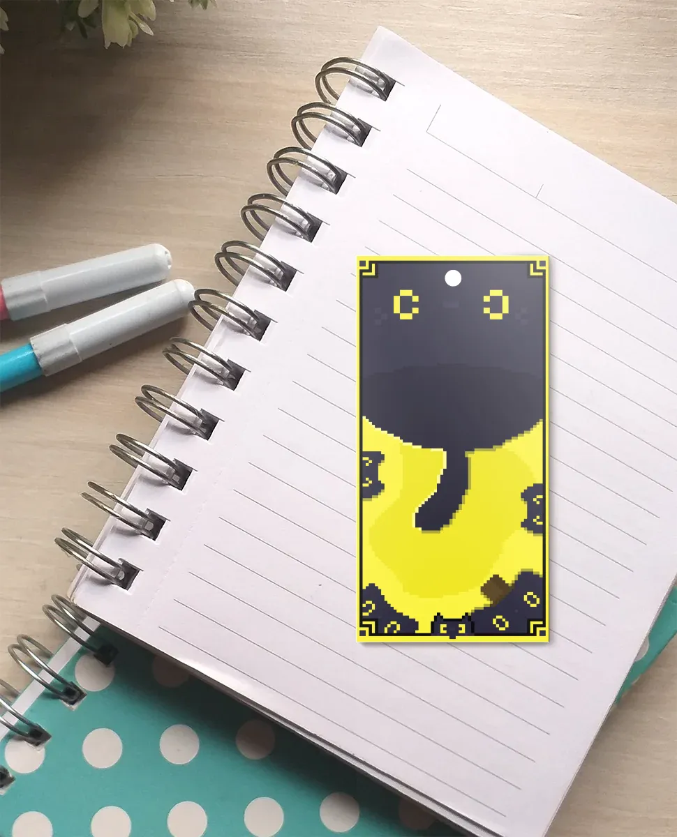 Cute Black Kitten Pixel Cat - Bookmark Printing With Tassels