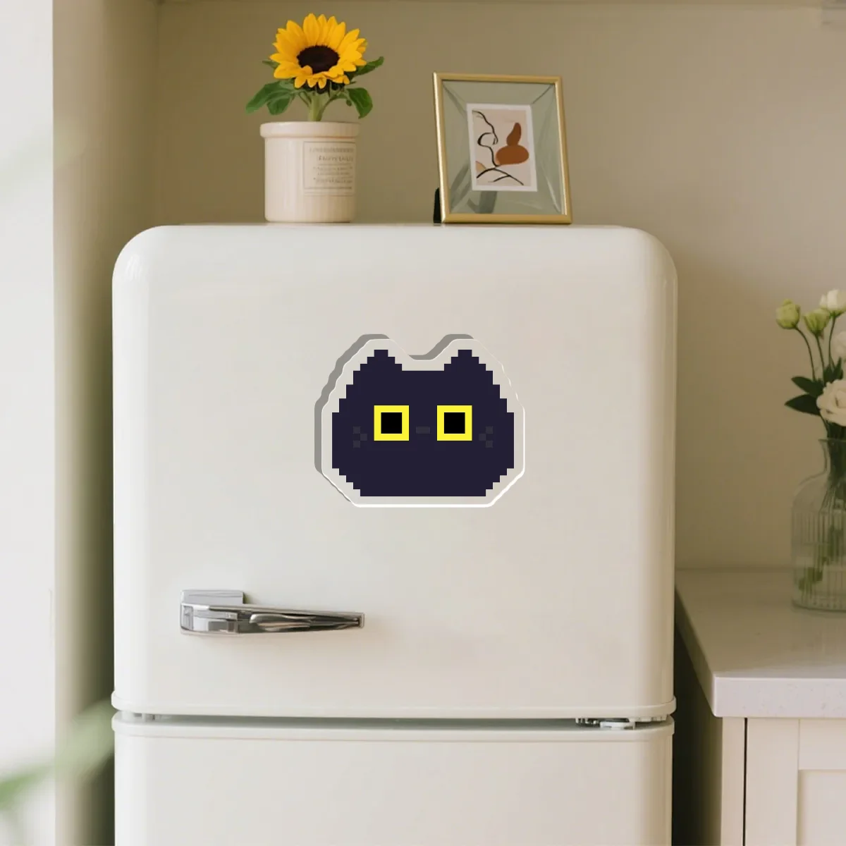 Cute Black Kitten Pixel Cat - Clear Acrylic Fridge Magnets