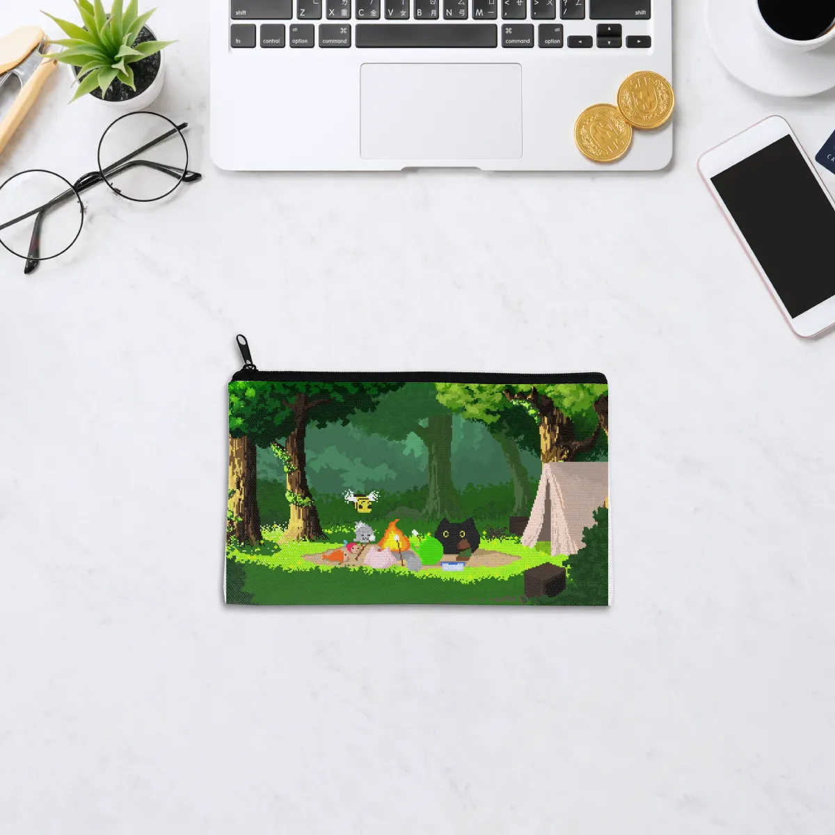 Cute Pixel Plush Camping - Pencil Case