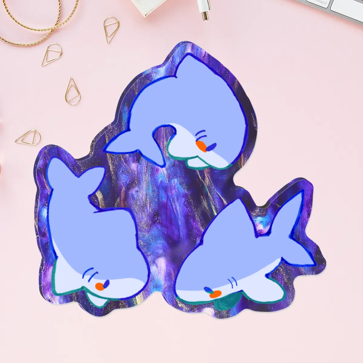 Swimming Sharkies Pearl Acrylic Pin