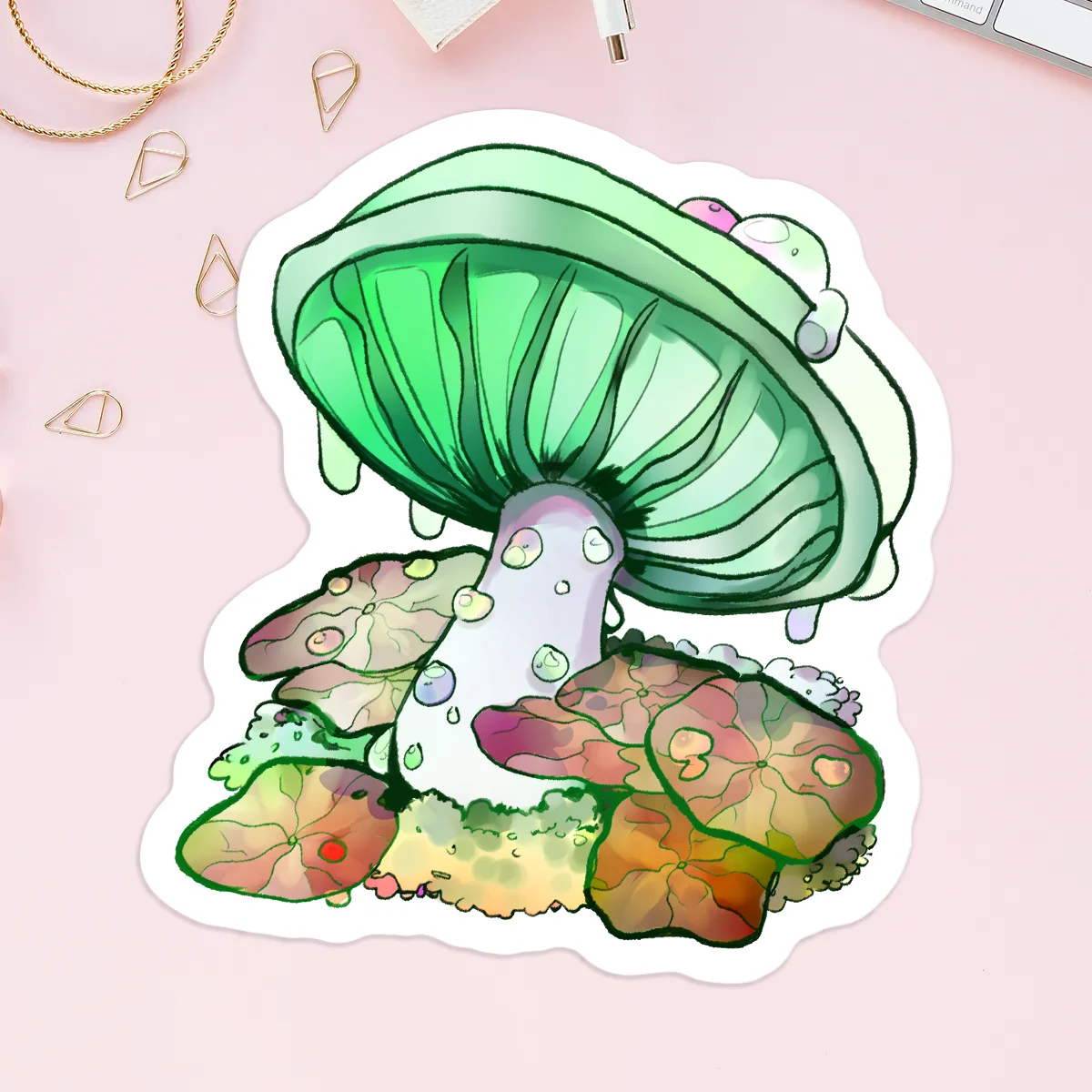 Green Weeping Mushroom Vinyl Stickers