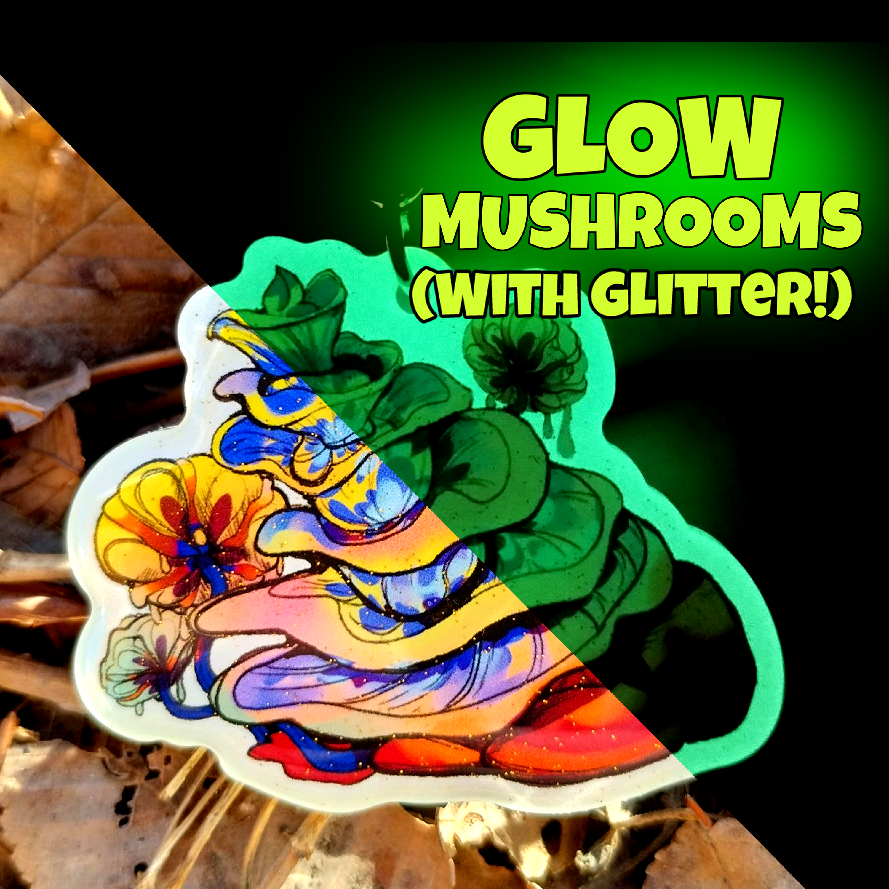 Rainbow Layered Mushroom Glow In The Dark Acrylic Keychain