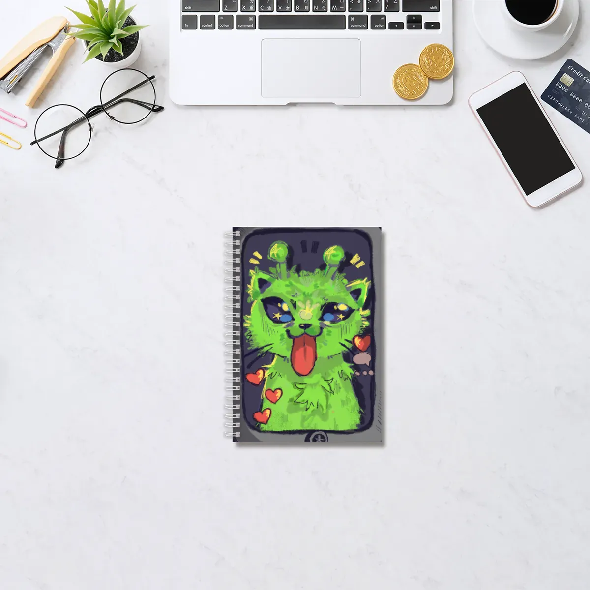 👽💚Silly Alien Cat Notebook