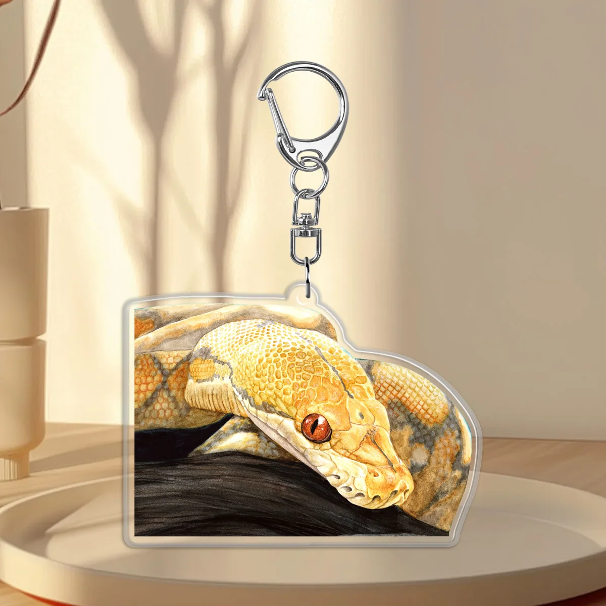 Albino Reticulated Python Snake Clear Acrylic Keychains