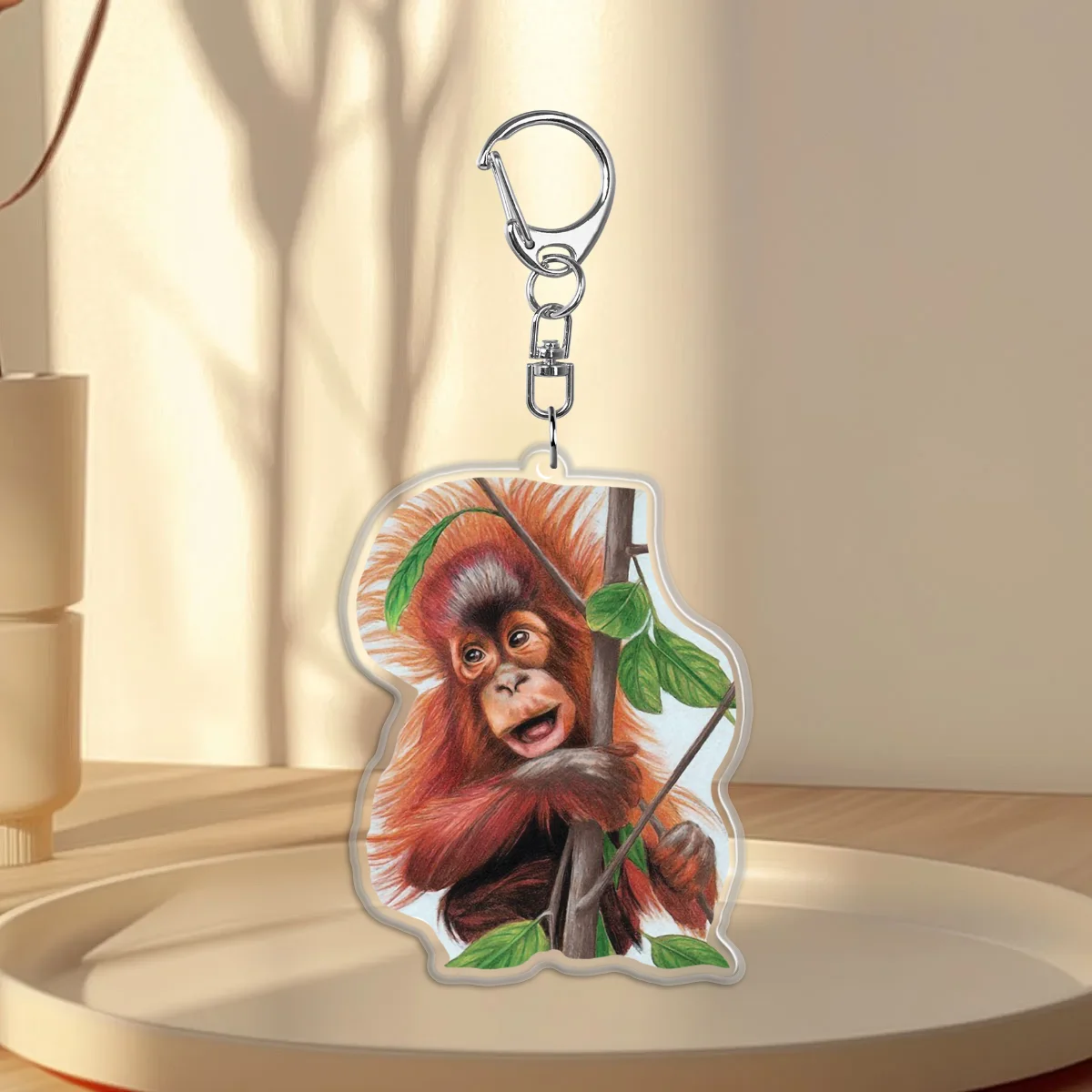 Baby Orangutan in Colored Pencils Clear Acrylic Keychains