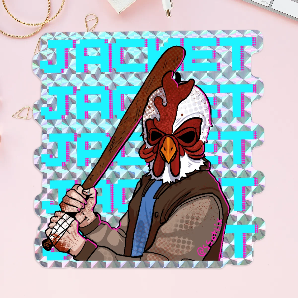 Hot Line Miami Jacket Holografic Sticker 7cm