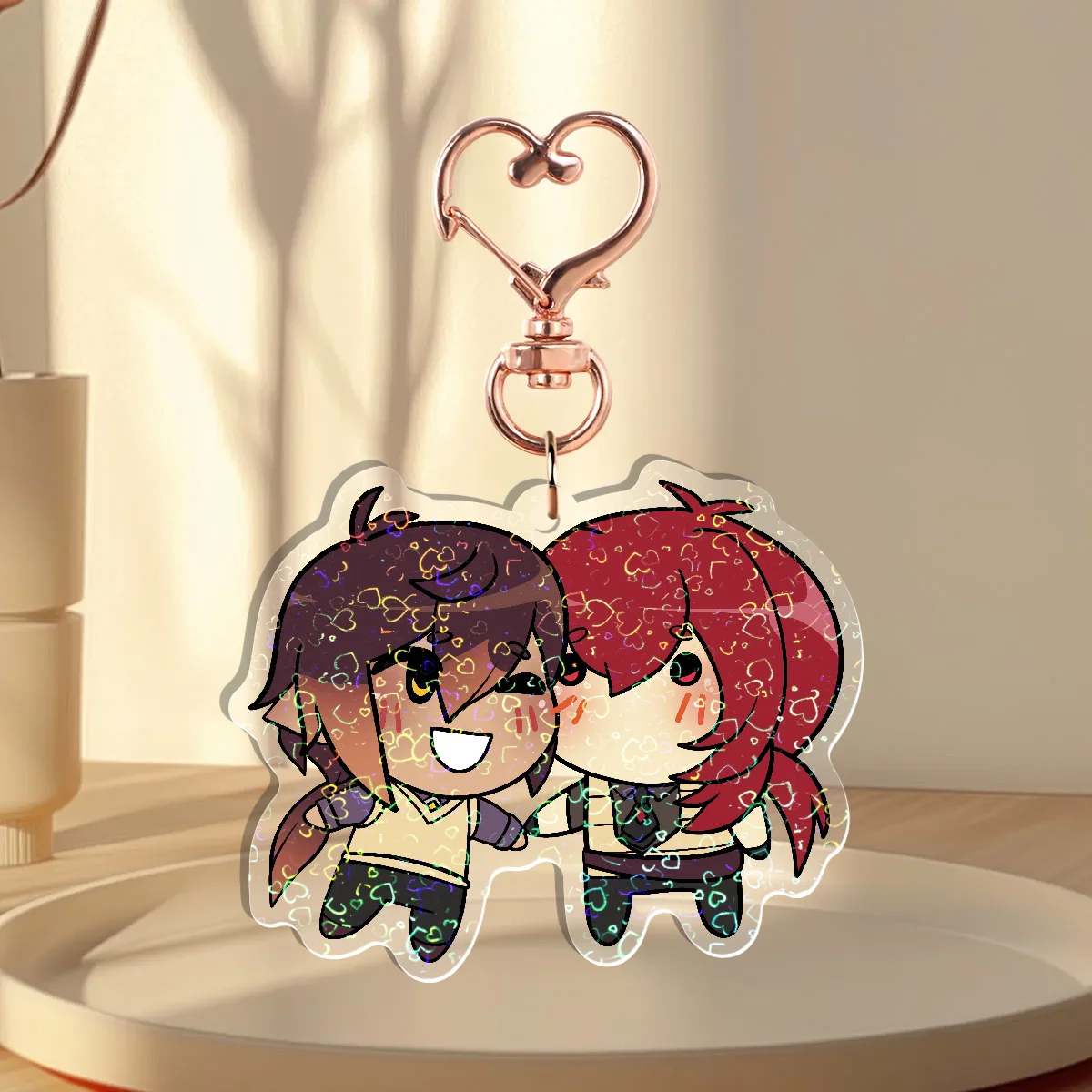 Custom Holographic Keychain - Zhongli & Diluc