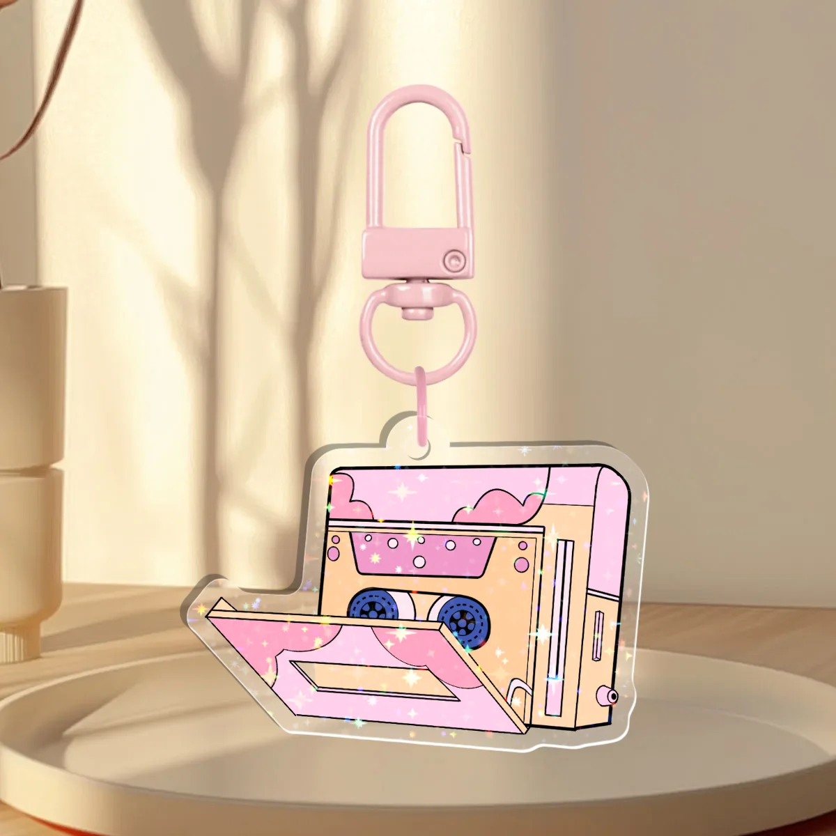 Strawberry Marshmallow Cassette Player Holographic Keychain