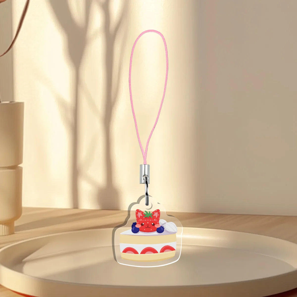 Strawberry Kitty Cake Slice Acrylic Phone Charm