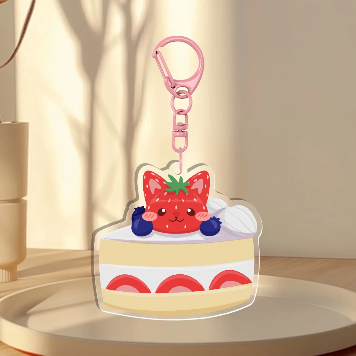 Strawberry Kitty Cake Slice Acrylic Keychain