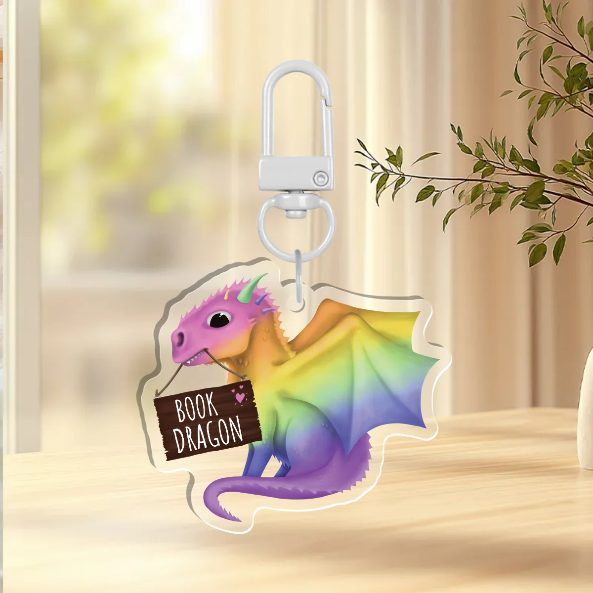 Rainbow Book Dragon Keychain