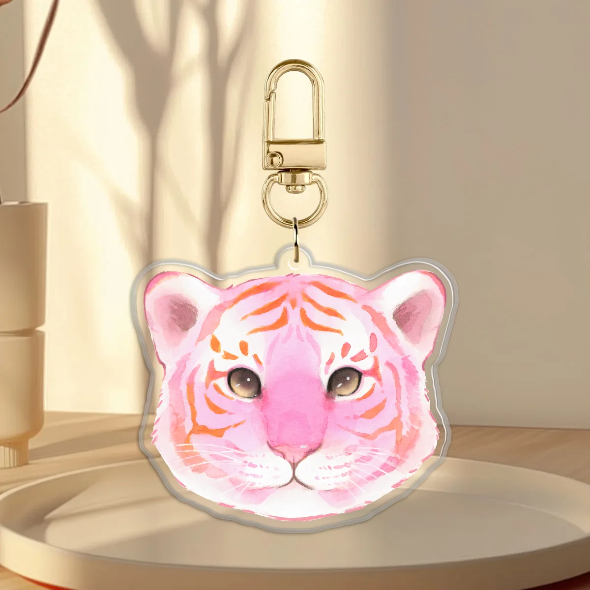 Pink Tiger Epoxy Keychain