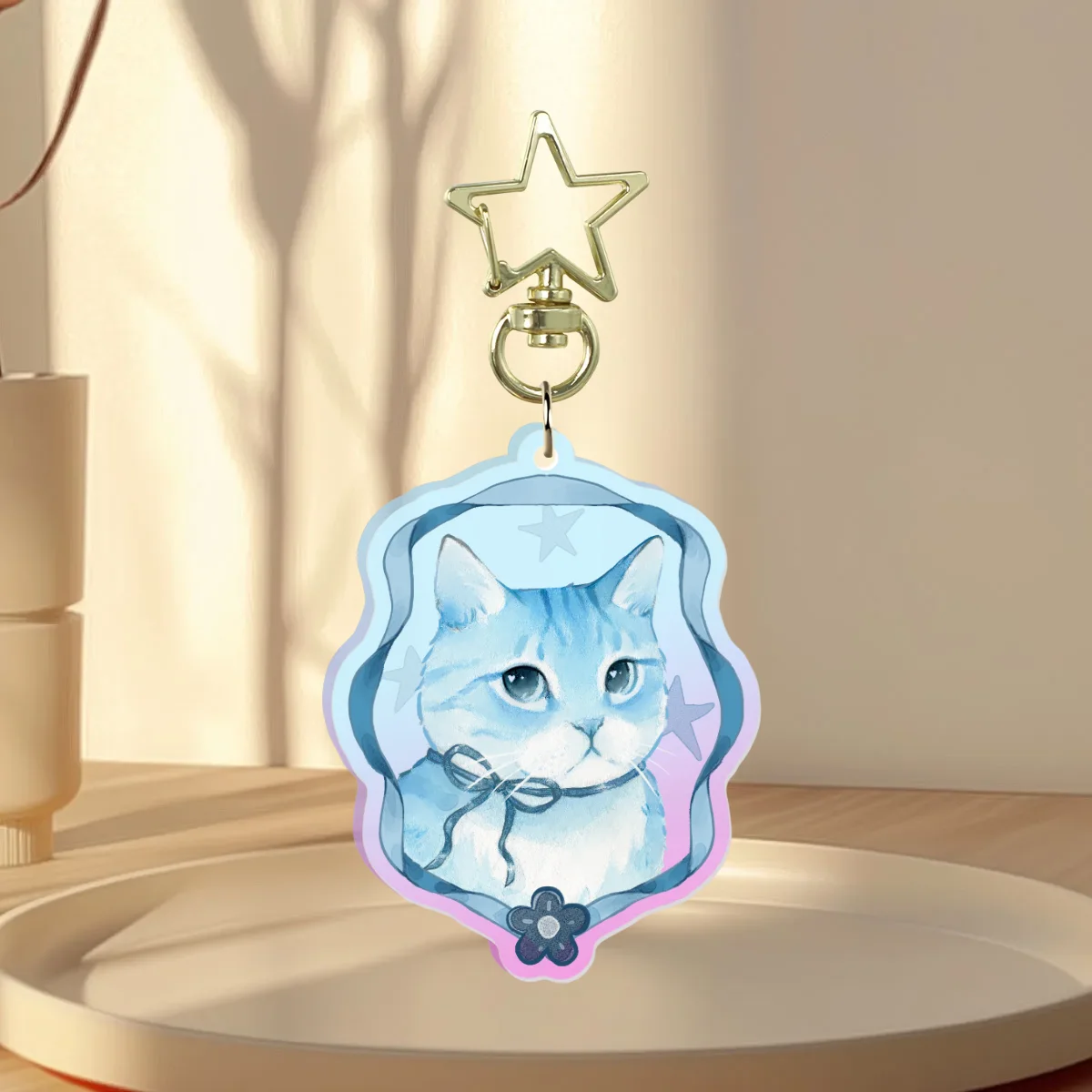 Blue cat Rainbow Acrylic Keychain