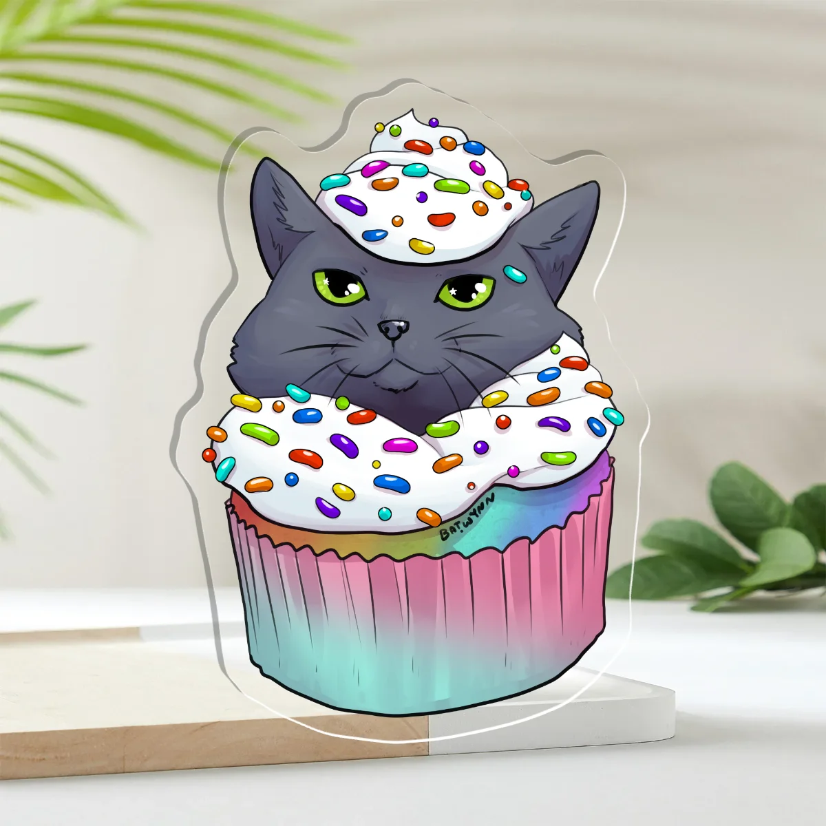Rainbow Cat Cupcake Acrylic Pin