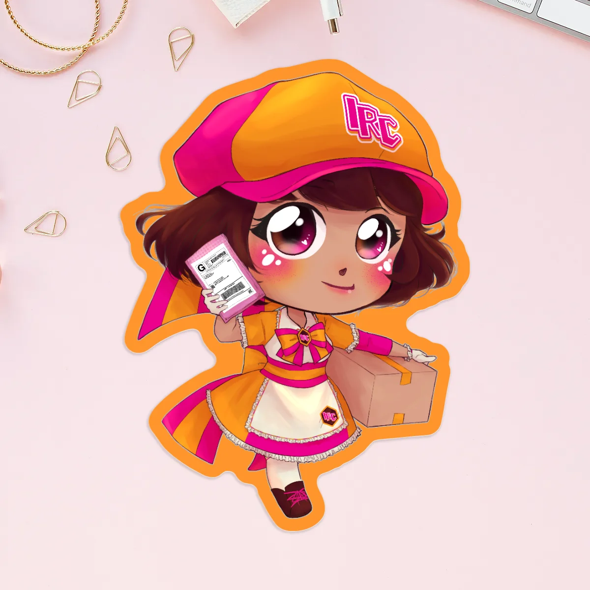 5x Tsutsumi Yukitaka IRC Mascot Special Delivery Orange Fluorescent Stickers
