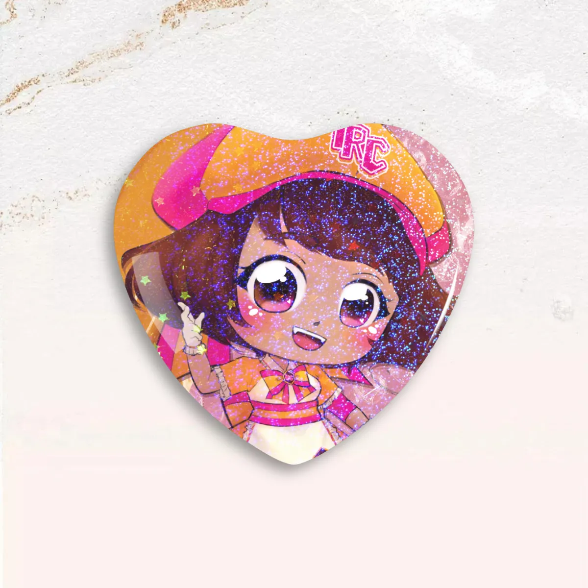 Tsutsumi Yukitaka IRC Mascot Heart Shaped Can Badge