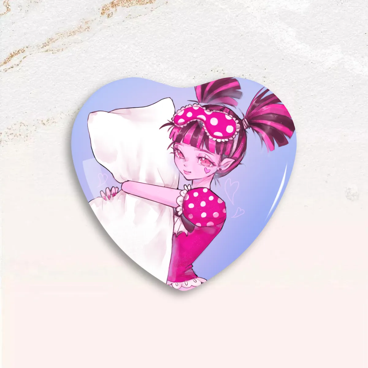 Vampire Monster School girl Heart Shaped Button Pin